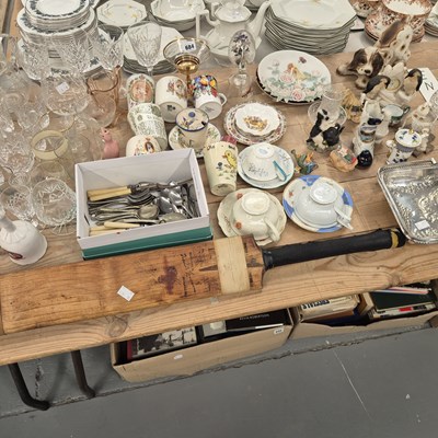 Lot 684 - A Yorkshire cricket bat, drinking glass,...