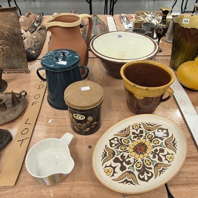 Lot 733 - A Denby platter, a Denby tea jar, two dairy...
