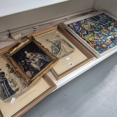 Lot 738 - An abstract cubist style painting, together...