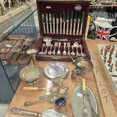 Lot 739 - A wooden canteen of Copper Ludlam electroplate...