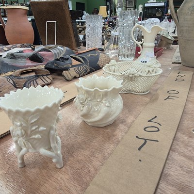 Lot 745 - A Belleek trefoil basket, a ewer, and two...