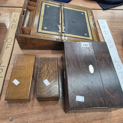 Lot 748 - A rosewood writing slope, a rosewood jewellery...