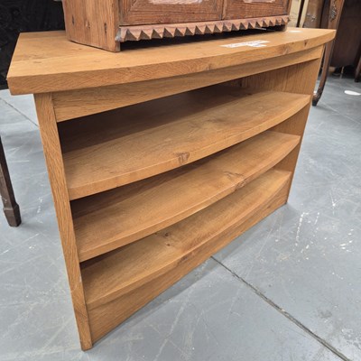 Lot 177 - A vintage oak bow front three shelf media...