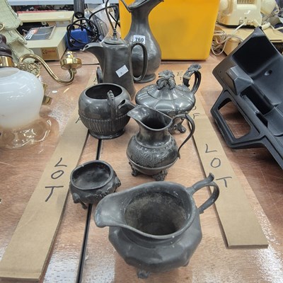 Lot 760 - Pewter jugs and tea wares