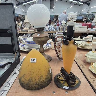 Lot 765 - A French art glass table lamp and mushroom...