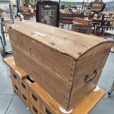 Lot 181 - An antique dome topped pine trunk with fitted...