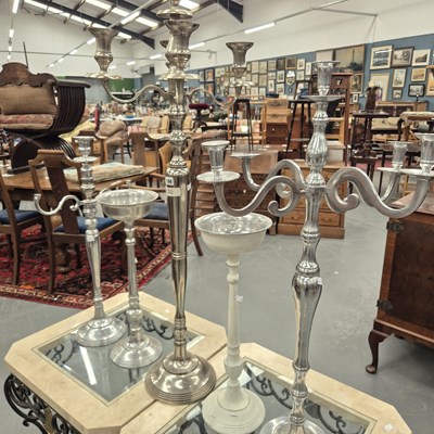 Lot 188 - Five metal candelabra and floral stands, one...