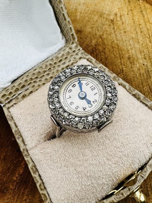 Lot 1175 - An Art Deco-style Swiss watch ring with a...