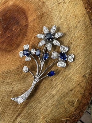 Lot 1208 - An antique palladium sapphire and old-cut...