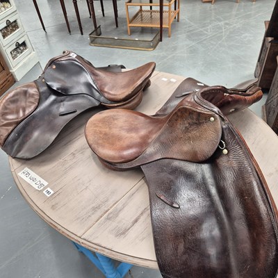 Lot 194 - Two vintage horse saddles,with labels for...
