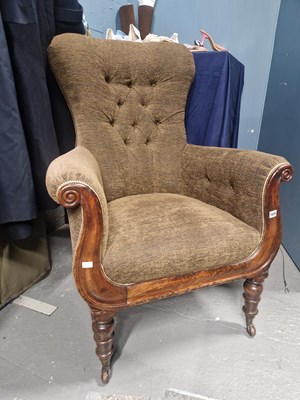 Lot 1554 - A 19th century mahogany button backed armchair,...