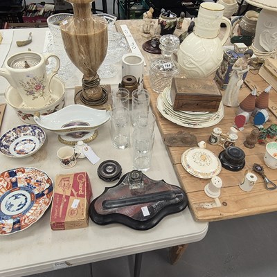 Lot 784 - A Victorian wash jug, an Imari plate, a black...