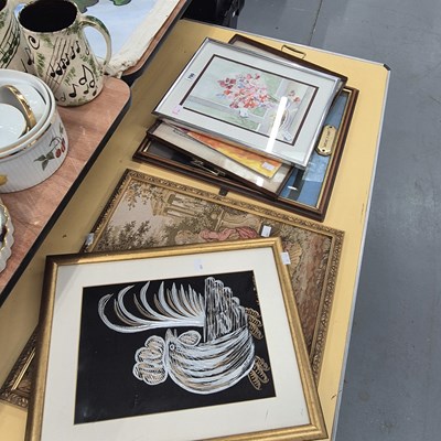 Lot 790 - A needle work lined tray, two mirrors, a...