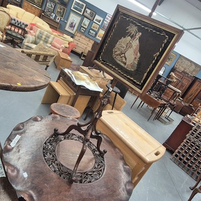 Lot 231 - An antique rosewood pole screen, the tapestry...