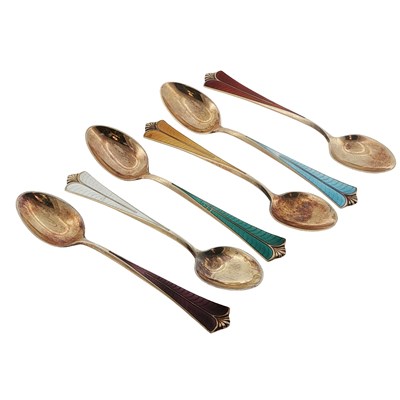 Lot 1152 - A set of six Norwegian sterling silver, gilded...