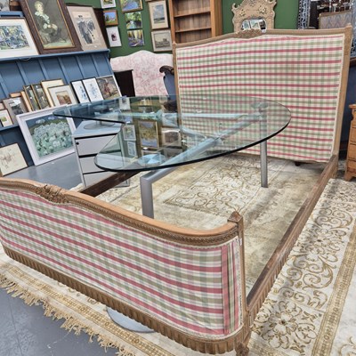 Lot 338 - A carved French style limed wood double bed...