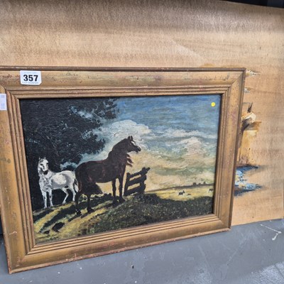 Lot 357 - Original works: horses in a landscape, oil on...