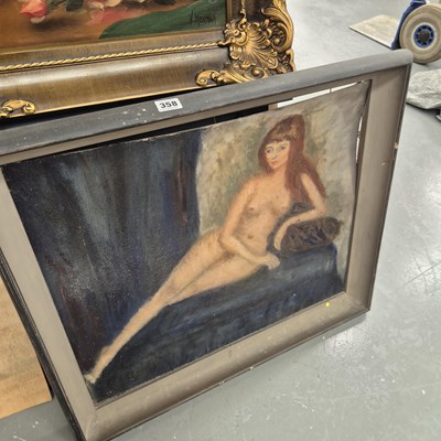 Lot 358 - 20th century, reclining nude, oil on board 50...