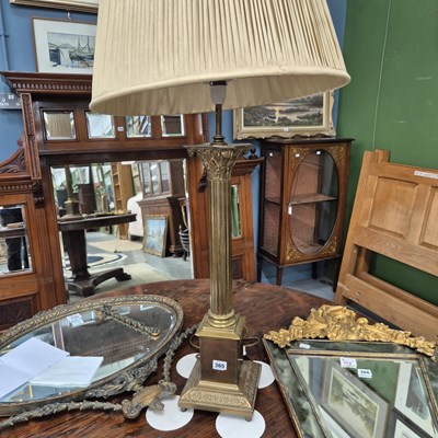 Lot 365 - A brass Corinthian column form table lamp with...