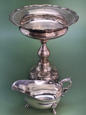 Lot 1264 - A large hallmarked silver sauce boat, retailed...