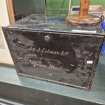 Lot 370 - A tin deed box signwritten for J & J Colman...