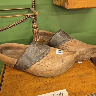 Lot 376 - A pair of vintage carved wood and leather...