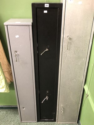 Lot 391 - A black vintage double lock steel gun cabinet....