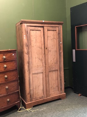 Lot 420 - An antique pine panel door wardrobe H 193 W...