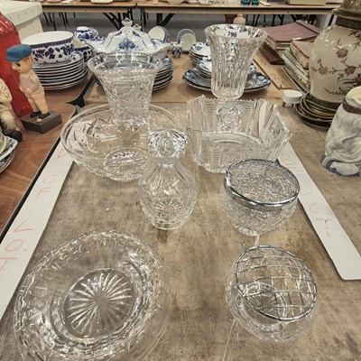 Lot 796 - Cut glass bowls, a decanter, a vase, and a...