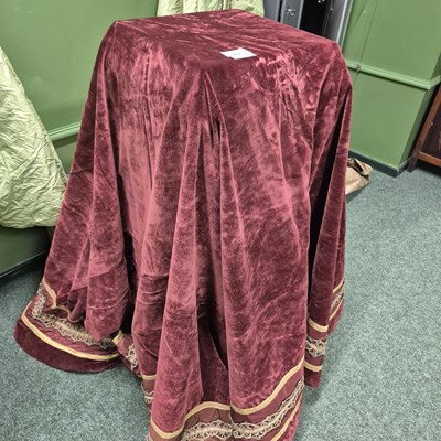 Lot 262 - A large gold trimmed red velvet blanket,  270...