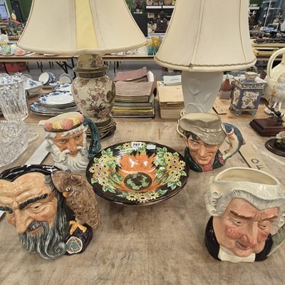 Lot 797 - Two ceramic table lamps, four Doulton...