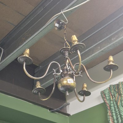 Lot 263 - A brass five arm chandelier