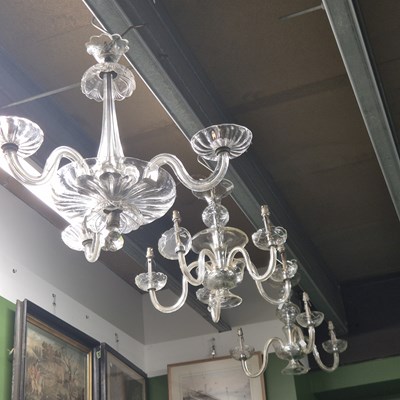 Lot 264 - Two three glass arm chandeliers and one of...