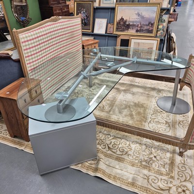 Lot 260 - A modern tubular steel and glass office desk H...
