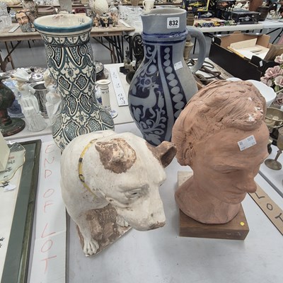 Lot 832 - A compostion HMV dog, a terracotta bust of a...