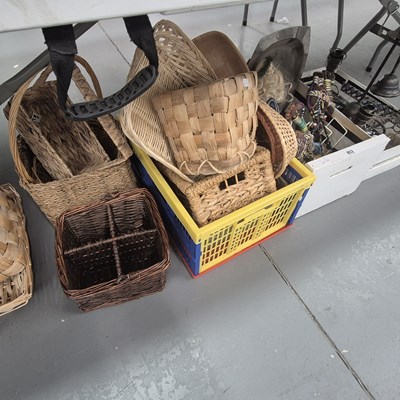 Lot 852 - Various baskets, a three light chandelier,...