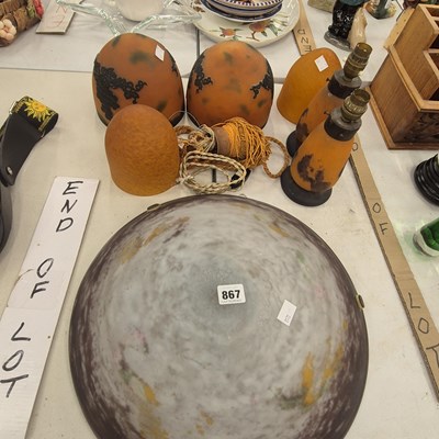 Lot 867 - A pair of French orange glass cameo table...