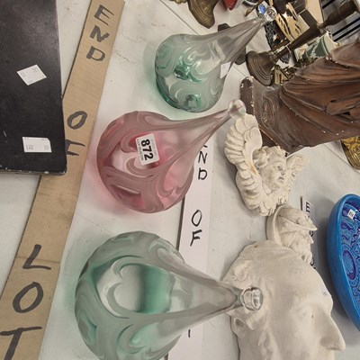 Lot 872 - A pair of partially frosted green tinted glass...