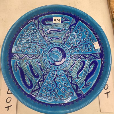 Lot 874 - A Longwy two tone blue dish decorated with...
