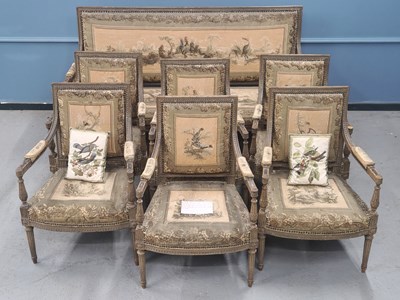 Lot 1567 - A set of six Louis XVI style needlework...