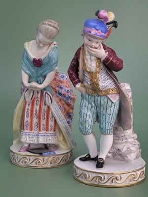 Lot 1599 - A pair of Meissen porcelain, lace trimmed...