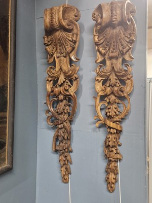 Lot 1569 - A pair of 19th century pierced and carved wood...