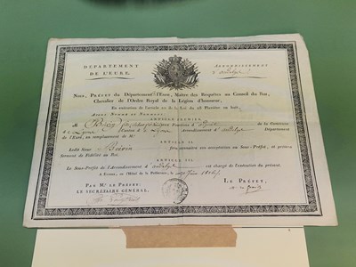 Lot 921 - 1816 French Official administrative document...