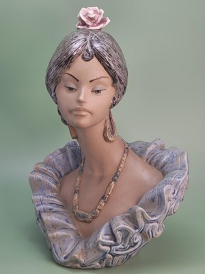 Lot 1803 - A Lladro bust of Lola Rose, a pink rose and...
