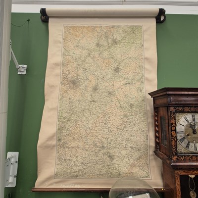 Lot 1864 - An antique banner scroll map of Warwickshire.
