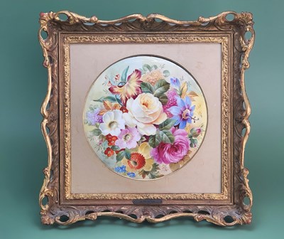 Lot 1811 - Three 20th century framed flower painted...