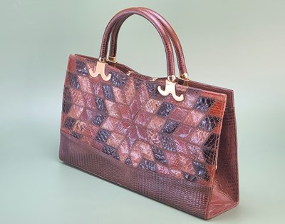 Lot 1286 - A vintage, good-quality reptile leather ladies'...