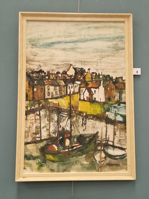 Lot 4 - 20th century school, boats in harbour, oil on...