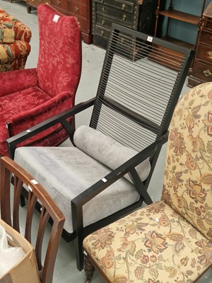 Lot 38 - A modernist armchair, the strung cord back and...