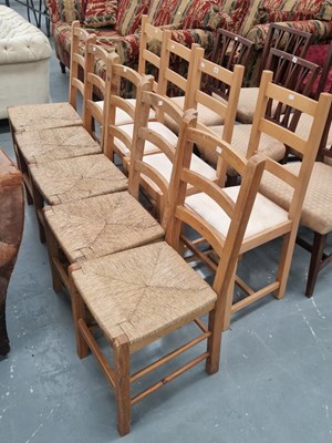 Lot 41 - Four beech ladderback side chairs with drop in...